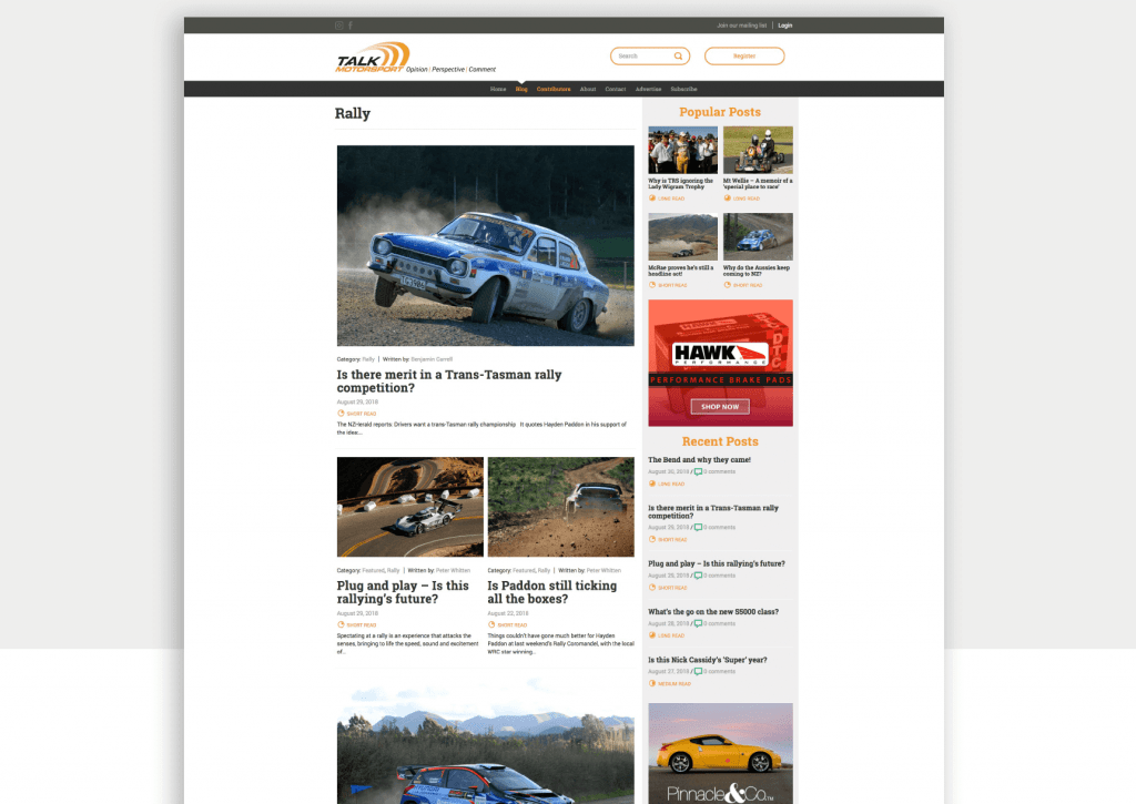 Talk Motorsport Website design Christchurch